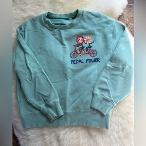 Mini Boden terry sweatshirt embroidered sage teal green pedal power top 8-9